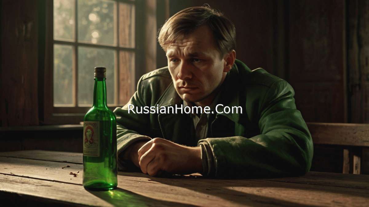 Мужчина за столом с пустой бутылкой